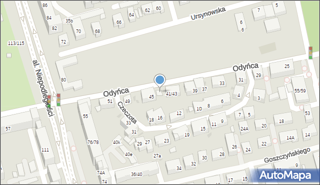 Warszawa, Odyńca Antoniego Edwarda, 43a, mapa Warszawy