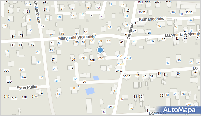 Częstochowa, Oficerska, 26A, mapa Częstochowy