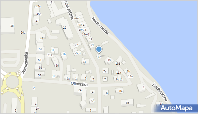 Mrągowo, Oficerska, 17, mapa Mrągowo