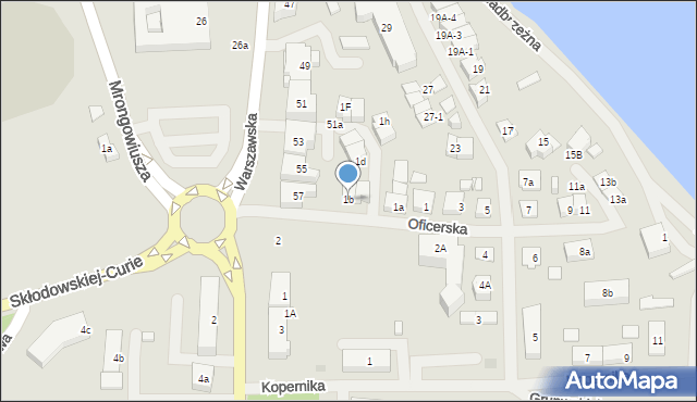 Mrągowo, Oficerska, 1b, mapa Mrągowo