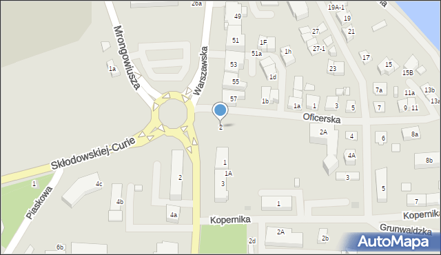 Mrągowo, Oficerska, 2, mapa Mrągowo