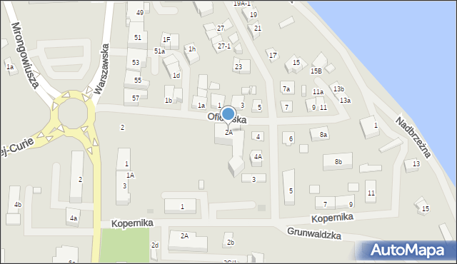 Mrągowo, Oficerska, 2A, mapa Mrągowo