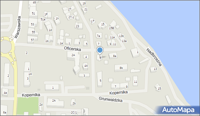 Mrągowo, Oficerska, 6, mapa Mrągowo