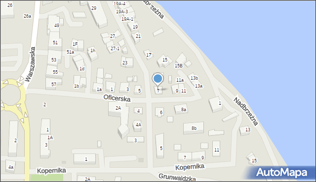 Mrągowo, Oficerska, 7, mapa Mrągowo