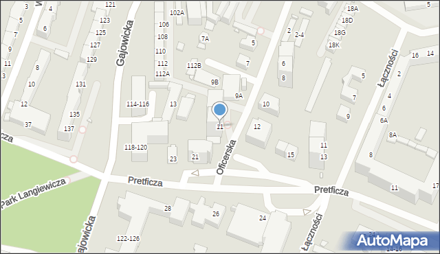 Wrocław, Oficerska, 11, mapa Wrocławia