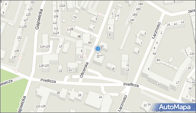 Wrocław, Oficerska, 12, mapa Wrocławia