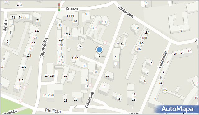 Wrocław, Oficerska, 7, mapa Wrocławia