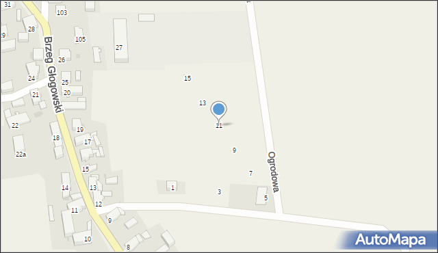 Brzeg Głogowski, Ogrodowa, 11, mapa Brzeg Głogowski