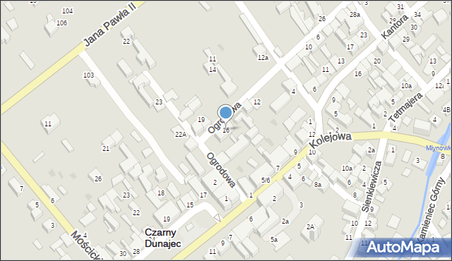 Czarny Dunajec, Ogrodowa, 16, mapa Czarny Dunajec