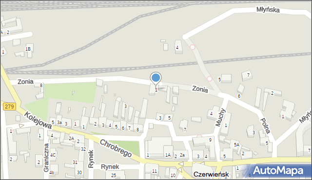 Czerwieńsk, Ogrodowa, 1, mapa Czerwieńsk