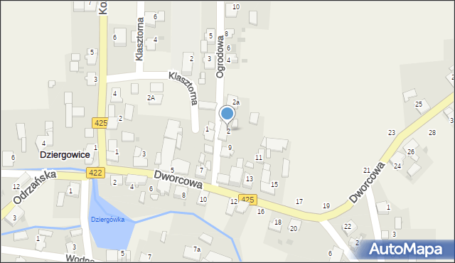 Dziergowice, Ogrodowa, 2, mapa Dziergowice