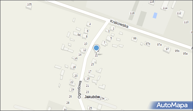 Jakubów, Ogrodowa, 11, mapa Jakubów