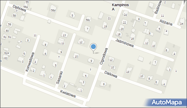Kampinos A, Ogrodowa, 11, mapa Kampinos A