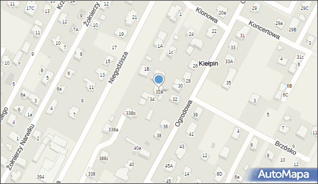 Kiełpin, Ogrodowa, 32a, mapa Kiełpin