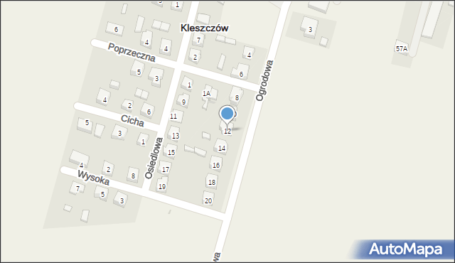 Kleszczów, Ogrodowa, 12, mapa Kleszczów