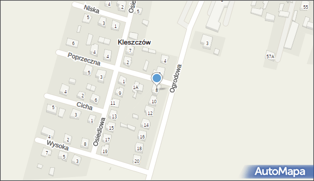 Kleszczów, Ogrodowa, 8, mapa Kleszczów