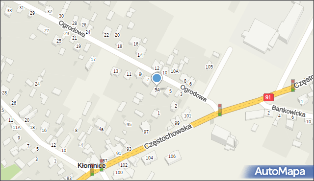 Kłomnice, Ogrodowa, 5A, mapa Kłomnice