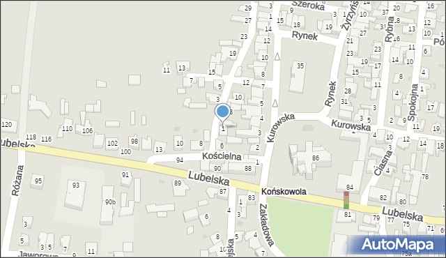 Końskowola, Ogrodowa, 1, mapa Końskowola