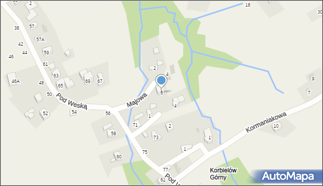 Korbielów, Ogrodowa, 6, mapa Korbielów