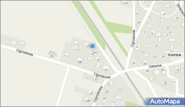 Kornica, Ogrodowa, 13, mapa Kornica
