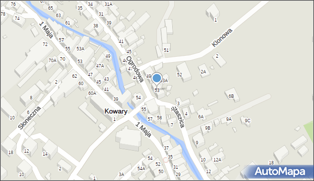 Kowary, Ogrodowa, 53, mapa Kowary