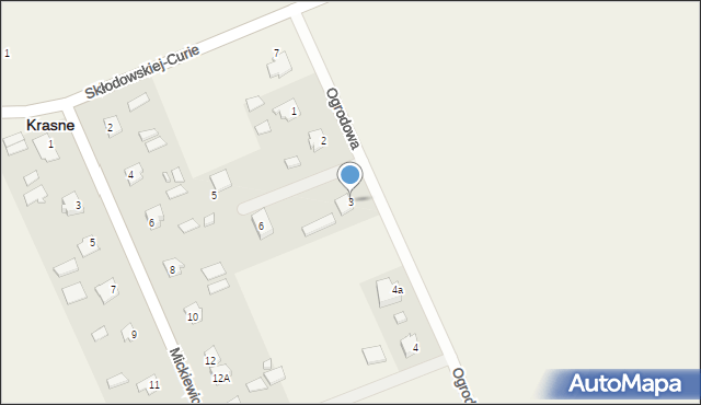 Krasne, Ogrodowa, 3, mapa Krasne