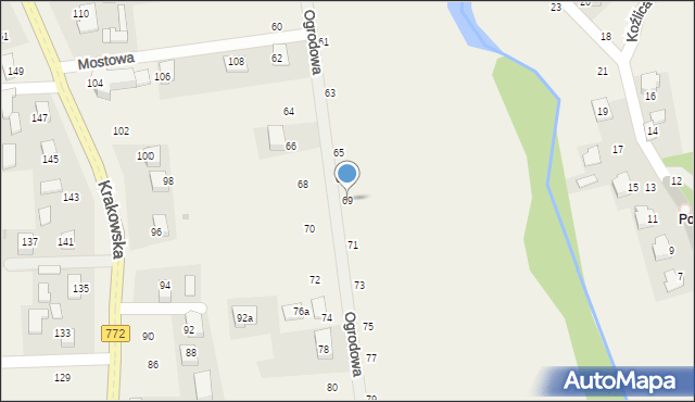 Michałowice, Ogrodowa, 69, mapa Michałowice