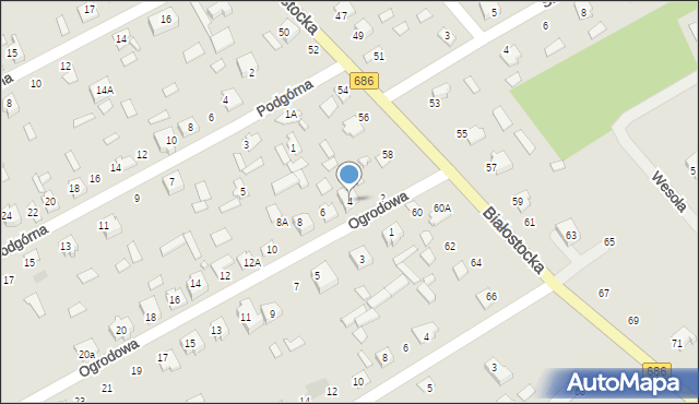 Michałowo, Ogrodowa, 4, mapa Michałowo