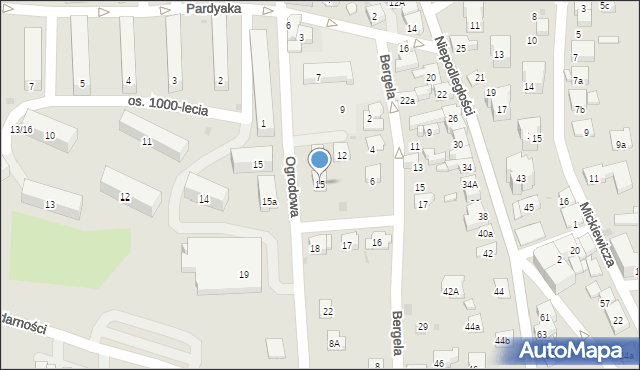 Myślenice, Ogrodowa, 15, mapa Myślenice