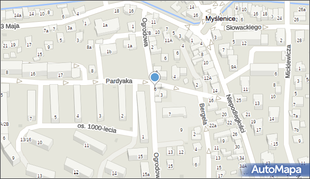 Myślenice, Ogrodowa, 6, mapa Myślenice