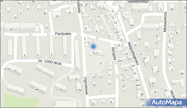 Myślenice, Ogrodowa, 7, mapa Myślenice