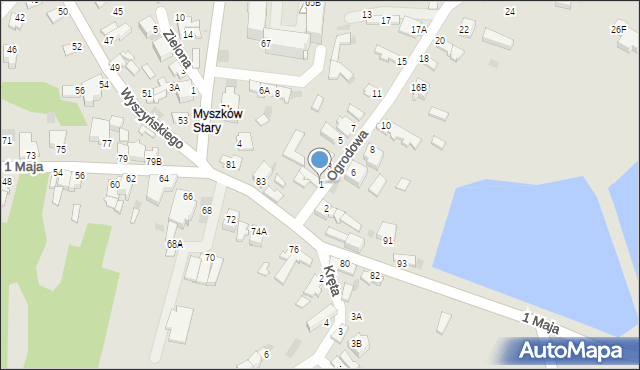 Myszków, Ogrodowa, 1, mapa Myszków