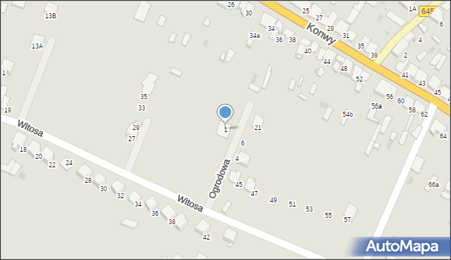 Myszyniec, Ogrodowa, 1, mapa Myszyniec