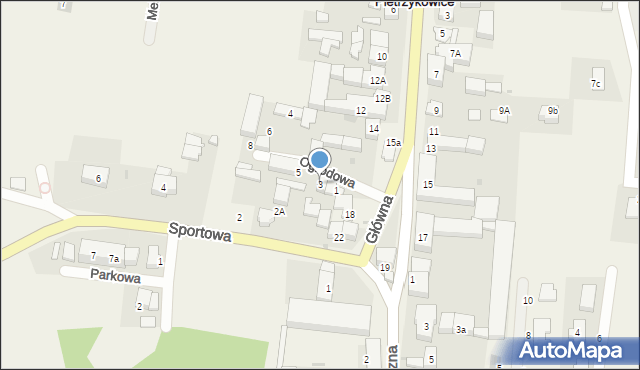 Pietrzykowice, Ogrodowa, 3, mapa Pietrzykowice