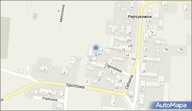 Pietrzykowice, Ogrodowa, 6, mapa Pietrzykowice