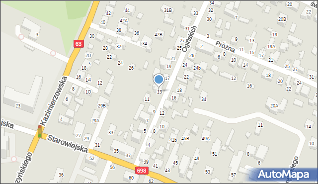 Siedlce, Ogińskich, 13, mapa Siedlce