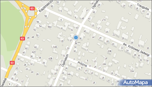 Siedlce, Ogińskich, 34, mapa Siedlce