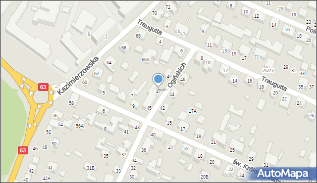 Siedlce, Ogińskich, 47, mapa Siedlce