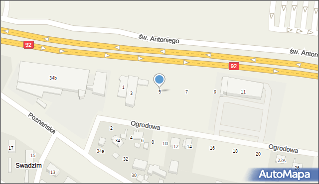 Swadzim, Ogrodowa, 5, mapa Swadzim