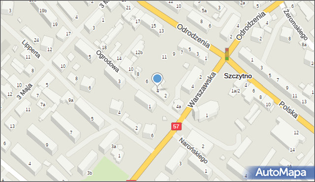 Szczytno, Ogrodowa, 4, mapa Szczytno