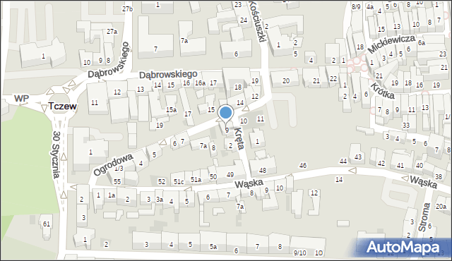 Tczew, Ogrodowa, 9, mapa Tczew