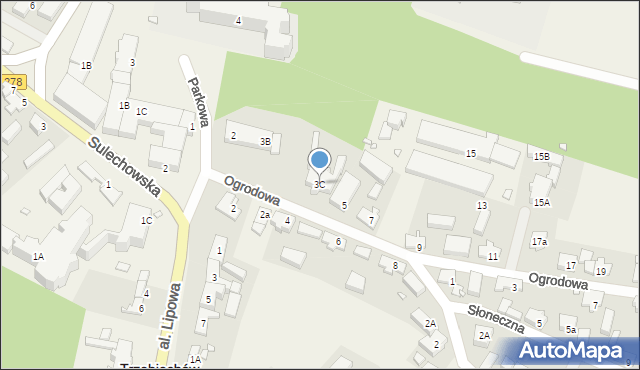 Trzebiechów, Ogrodowa, 3C, mapa Trzebiechów