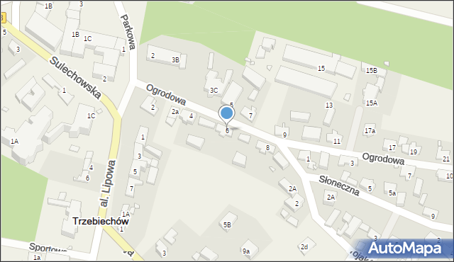 Trzebiechów, Ogrodowa, 6, mapa Trzebiechów