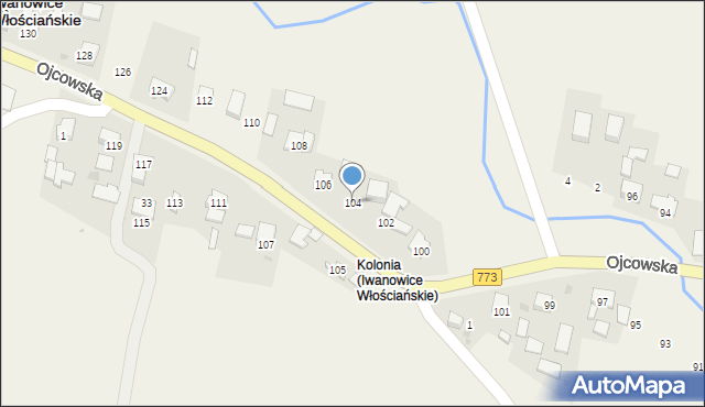 Iwanowice Włościańskie, Ojcowska, 104, mapa Iwanowice Włościańskie