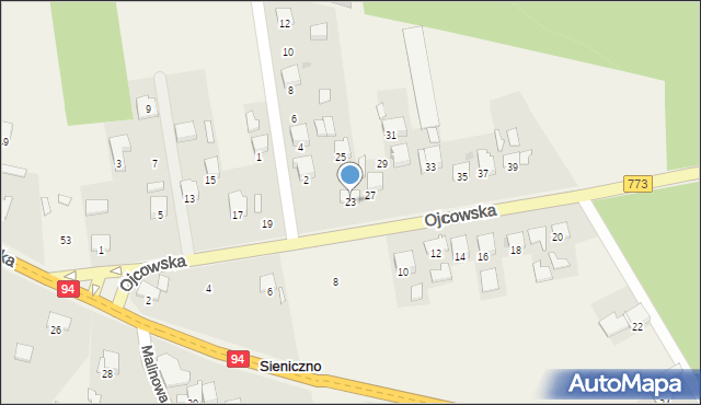 Sieniczno, Ojcowska, 23, mapa Sieniczno