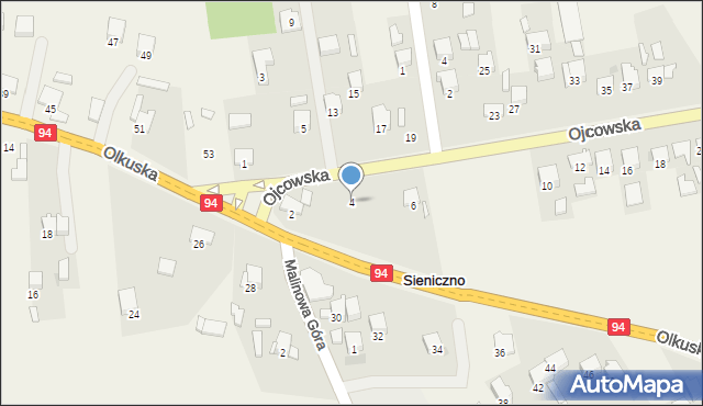 Sieniczno, Ojcowska, 4, mapa Sieniczno