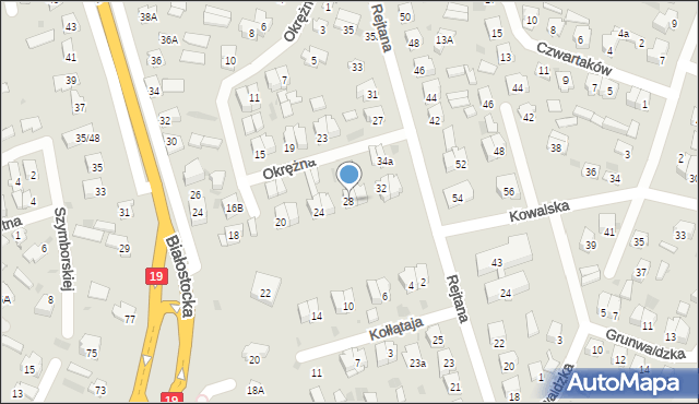 Bielsk Podlaski, Okrężna, 28, mapa Bielsk Podlaski