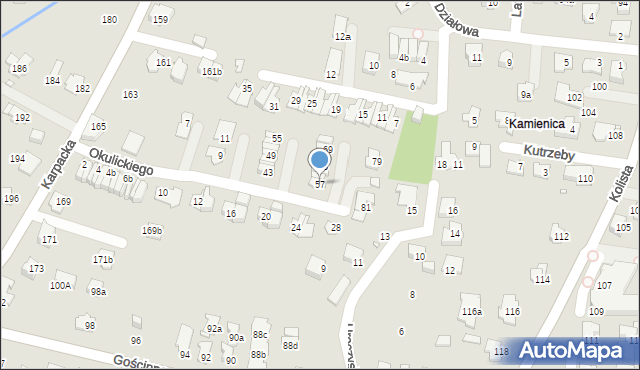 Bielsko-Biała, Okulickiego-Niedźwiadka Leopolda, gen., 57, mapa Bielsko-Białej