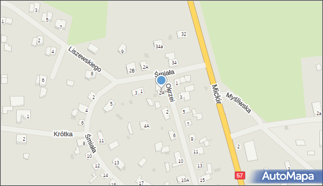 Biskupiec, Okrzei Stefana, 2A, mapa Biskupiec