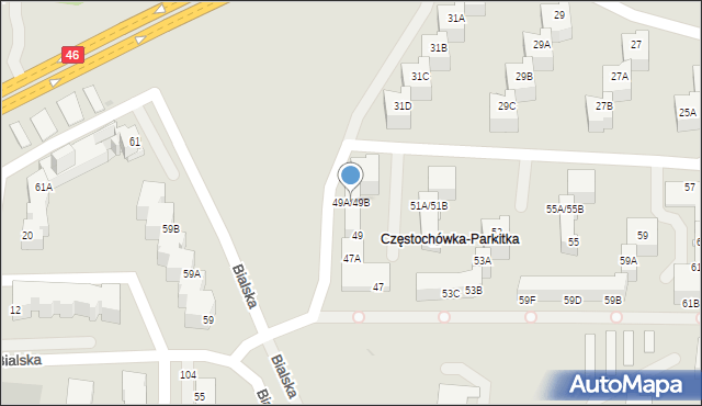 Częstochowa, Okulickiego Leopolda, gen., 49A/49B, mapa Częstochowy